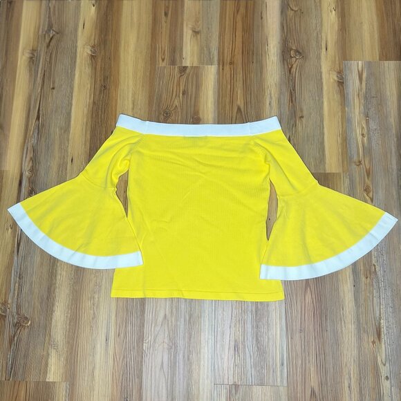 Boston Proper Yellow Off Shoulder Flare Sleeve Colorblock Resortwear Top Size S - Picture 2 of 5